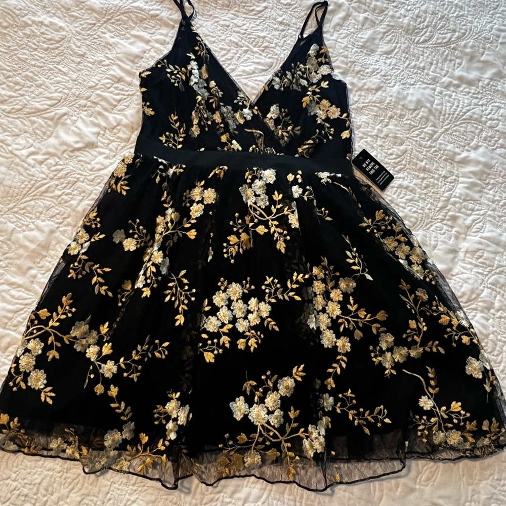 Express Black and Gold Floral Mini Dress